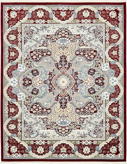Unique Loom Narenj Collection Classic Traditional Medallion Textured Design Area Rug, 8 x 10 ft, Burgundy/Tan