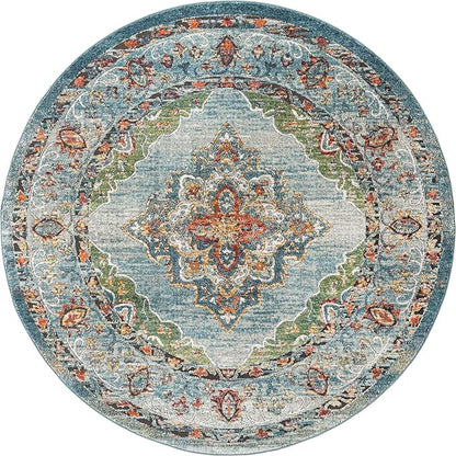 Unique Loom Isabella Collection Area Rug - Rossellini (7' 10" Round, Blue/ Beige)