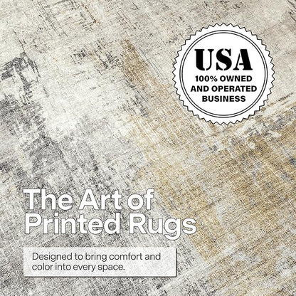 ReaLife Rugs Machine Washable Area Rug - Living Room Bedroom Bathroom Kitchen Entryway Office - Padded Low Pile Stain Resistant Premium - Modern Abstract Contemporary - Quinn - Beige 4' Round