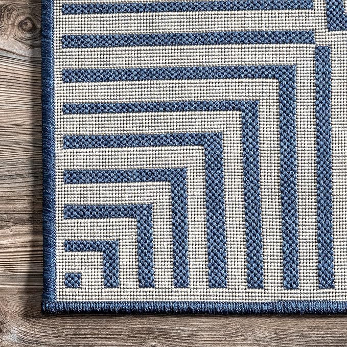 Nuloom Asha Navy/Ivory, 3'6" x 5', Casual, Striped Border, Soft and Cozy, High Traffic, Stain Resistant, Easy Clean, Durable Area Rug for Indoor/Outdoor Patio, Deck, Porch, Garden, Courtyard