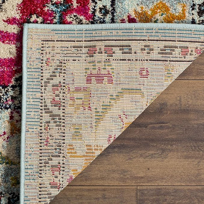 SAFAVIEH Monaco Collection Runner Rug - 2'2" x 16', Light Blue & Fuchsia, Medallion Distressed Design, Non-Shedding & Easy Care, Ideal for High Traffic Areas in Living Room, Bedroom (MNC243J)