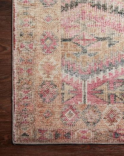 Loloi Layla Collection LAY-17 Pink/Lagoon 7'-6" x 9'-6" .13" Thick Area Rug, Soft, Durable, Vintage Inspired, Distressed, Low Pile, Non-Shedding, Easy Clean, Printed, Living Room Rug