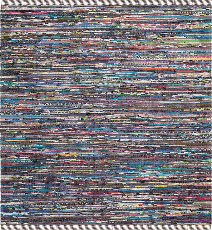 SAFAVIEH Rag Rug, Collection Area Rug - 3' Square, Rust & Multi, Handmade Boho Stripe Cotton, Ideal for High Traffic Areas in Living Room, Bedroom (RAR121E)