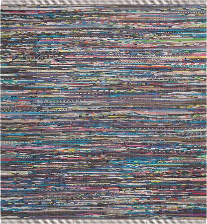 SAFAVIEH Rag Rug, Collection Area Rug - 3' Square, Rust & Multi, Handmade Boho Stripe Cotton, Ideal for High Traffic Areas in Living Room, Bedroom (RAR121E)