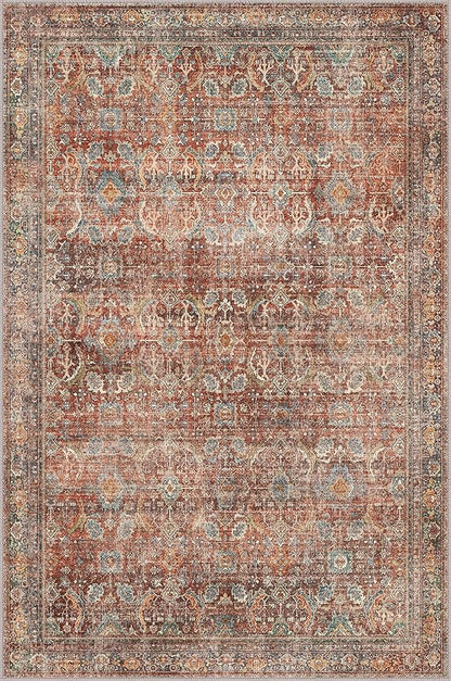 2x3 Entrance Rug Machine Washable Rug Small Door Mat,Ultra-Thin Low Pile Pad,Lightweight Indoor Carpet,Non Slip Floral Area Rug for Entryway,Bedside,Kids Room,Laundry,Bathroom,Terracotta/Indigo