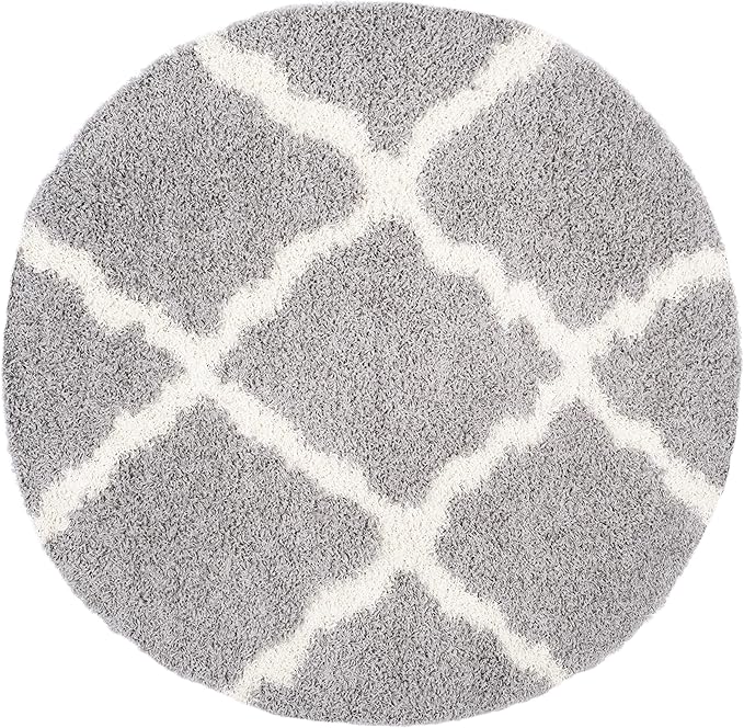 SAFAVIEH Dallas Shag Collection Area Rug - 4' Round, Grey & Ivory, Trellis Design, Non-Shedding & Easy Care, 1.5-inch Thick Ideal for High Traffic Areas in Living Room, Bedroom (SGD257G)