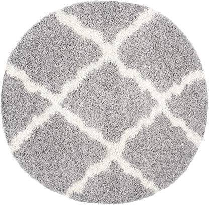 SAFAVIEH Dallas Shag Collection Area Rug - 4' Round, Grey & Ivory, Trellis Design, Non-Shedding & Easy Care, 1.5-inch Thick Ideal for High Traffic Areas in Living Room, Bedroom (SGD257G)