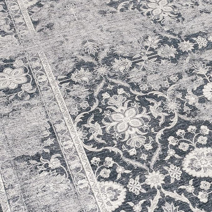 ReaLife Rugs Machine Washable Area Rug - Living Room Bedroom Bathroom Kitchen Entryway Office - Padded Low Pile Stain Resistant Premium - Boho Farmhouse Vintage - Noor - Dark Gray Ivory 5' x 7'