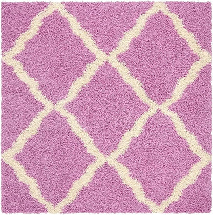 SAFAVIEH Dallas Shag Collection Area Rug - 6' Square, Pink & Ivory, Trellis Design, Non-Shedding & Easy Care, 1.5-inch Thick Ideal for High Traffic Areas in Living Room, Bedroom (SGD257I)