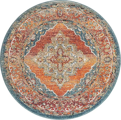 Unique Loom Isabella Collection Area Rug - Rossellini (5' 1" Round, Rust Red/ Beige)