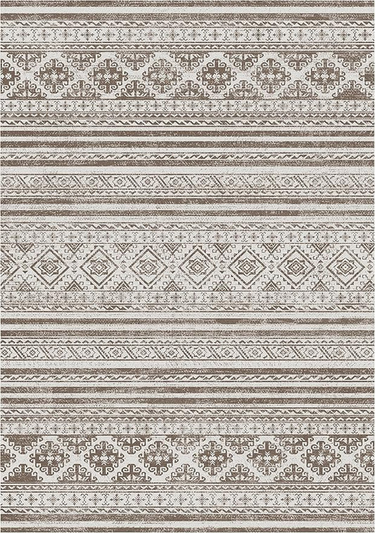 RUGSURE Washable Area Rugs 6' x 9' - 1/6 Thick - Moroccan-Inspired -Stain & Water Resistant Non-Slip - Resistant Rug for Living Room, Bedroom, Nursery, Pet & Child Friendly (Brown)