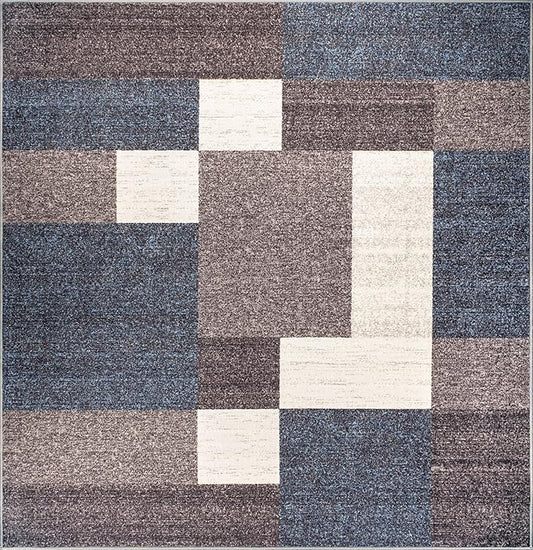 Rugshop Modern Boxes Design Non-Slip (Non-Skid) Carpet Square Area Rug for Living Room,Bedroom,Dining Room,Office 6'6" x 6'6" Blue Sq