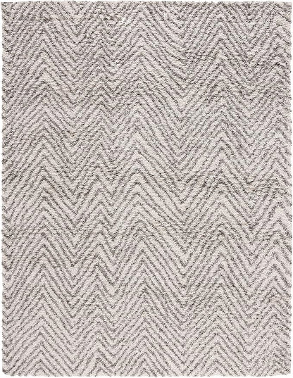 SAFAVIEH Hudson Shag Collection Area Rug - 10' x 14', Ivory & Grey, Chevron Design, Non-Shedding & Easy Care, 2-inch Thick Ideal for High Traffic Areas in Living Room, Bedroom (SGH375A)