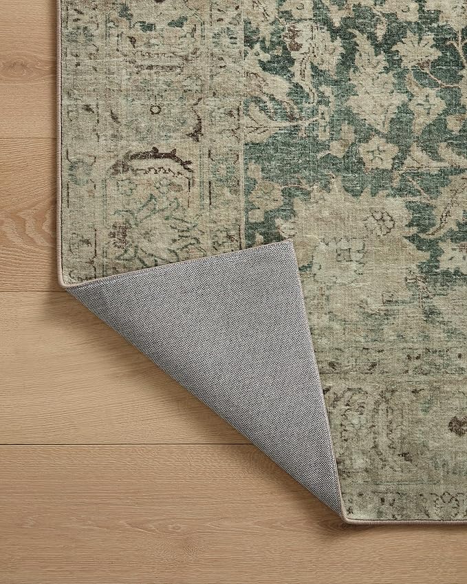 Loloi Magnolia Home by Joanna Gaines Sinclair Collection SIN-05 Jade/Sand 5'-0" x 7'-0", .25" Pile Height, Machine Washable, Area Rug