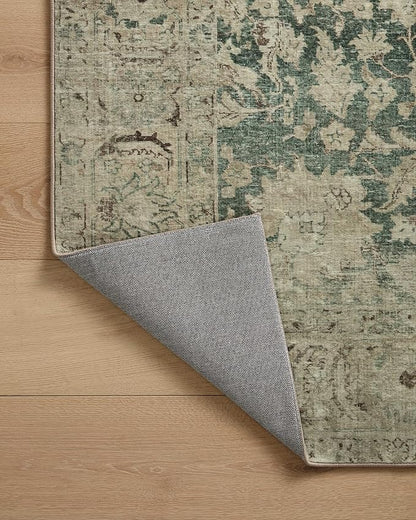 Loloi Magnolia Home by Joanna Gaines Sinclair Collection SIN-05 Jade/Sand 3'-6" x 5'-6", .25" Pile Height, Machine Washable, Accent Rug