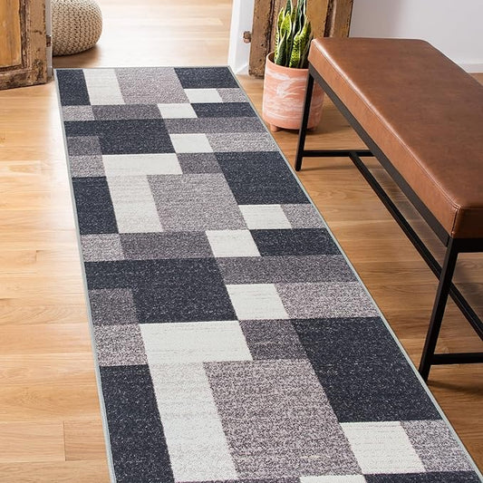 Rugshop Modern Boxes Design Non-Slip (Non-Skid) Area Rug Runner 2' X 7' (22" X 84") Gray