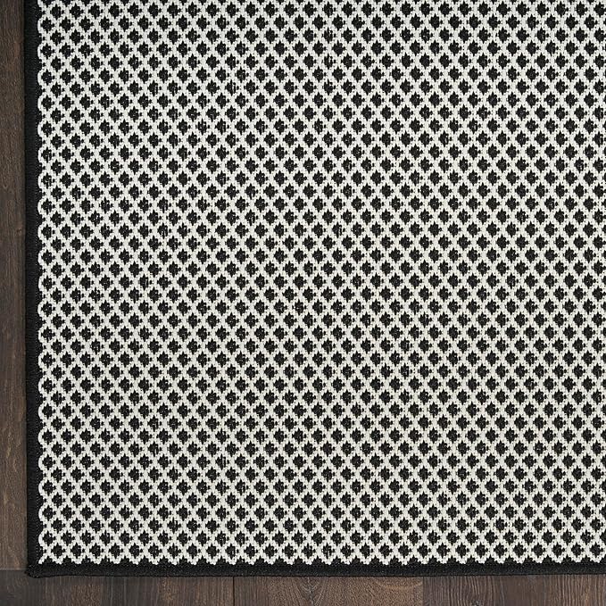 Nourison Home Courtyard Black White 3' x 5' Area Rug - Easy Clean, Non Shedding, Bed Room, Living Room, Dining Room, Kitchen (3' x 5')