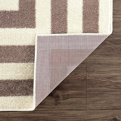 Abani Contemporary Beige & Ivory 7'9" x 10'2" Area Rug, Contrasting Geometric Modern Stripe Symmetrical Living Room Carpet Rugs
