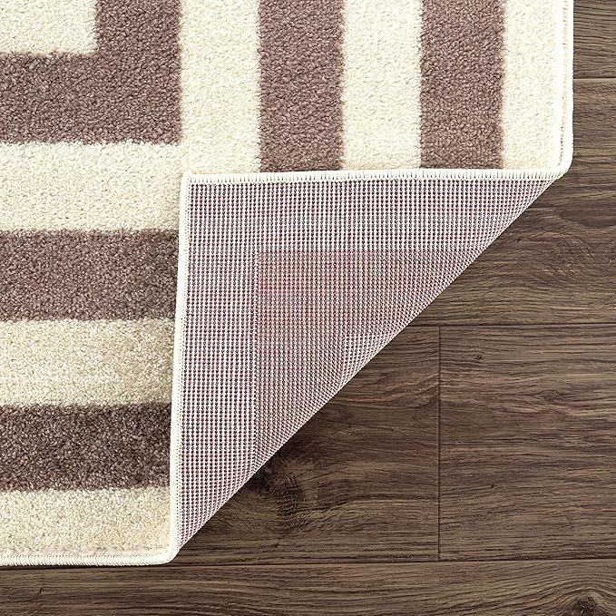 Abani Contemporary Beige & Ivory 5'3" x 7'6"(5'x8') Area Rug, Contrasting Geometric Modern Stripe Symmetrical Living Room Carpet Rugs