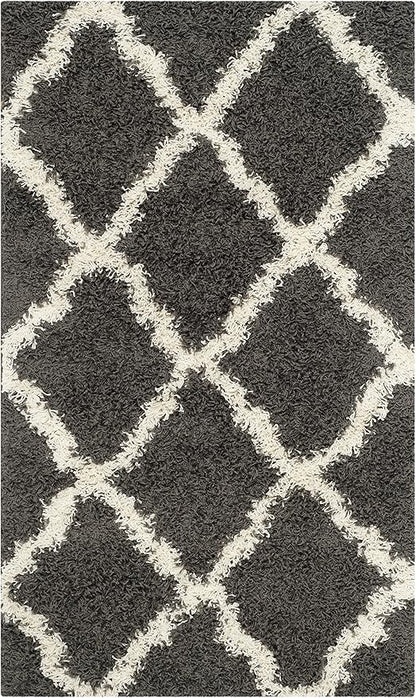 SAFAVIEH Dallas Shag Collection Accent Rug - 2'3" x 4', Dark Grey & Ivory, Trellis, Non-Shedding & Easy Care, 1.5-inch Thick Ideal for High Traffic Areas in Foyer, Living Room, Bedroom (SGD257A)