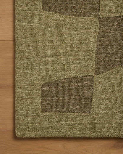 Loloi Leanne Ford Craven Collection CVN-03 Green/Olive 3'-6" x 5'-6" Accent Rug Checkered, Patterned, Neutral, Entryway, Mudroom, Bathroom, and Kitchen