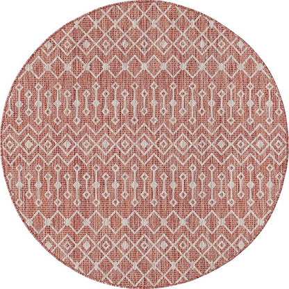 Unique Loom Outdoor Trellis Collection Area Rug - Tribal Trellis (5' 3" Round, Rust Red/ Ivory)