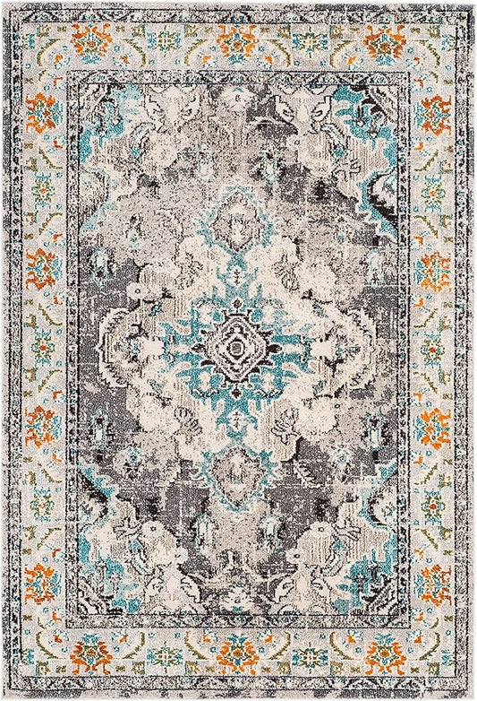 SAFAVIEH Monaco Collection X-Large Area Rug - 12' x 18', Grey & Light Blue, Medallion Distressed Design, Non-Shedding & Easy Care, Ideal for High Traffic Areas in Living Room, Bedroom (MNC243G)