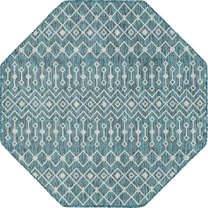 Unique Loom Outdoor Trellis Collection Area Rug - Tribal Trellis (5' 3" Octagon, Teal/ Ivory)