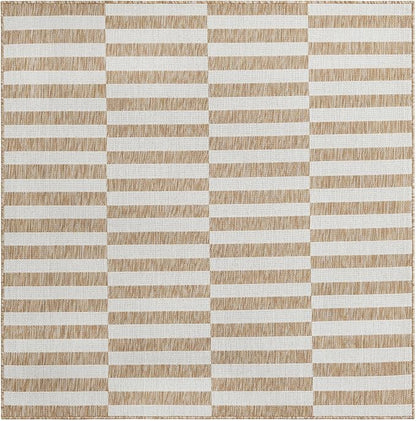 Unique Loom Outdoor Striped Collection Area Rug - Striped (5' 3" Square Taupe/Ivory)