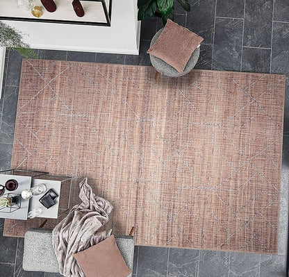 GLN Rugs Contemporary Collection - Machine Washable Area Rug, Contemporary Washable, Non Slip, Low Pile Chenille Rug, Living Room, Bedroom, Kitchen Rug (3' x 5' Terra/Brown)