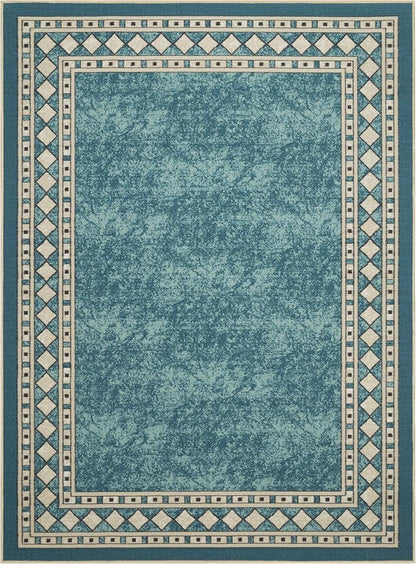 Antep Rugs Alfombras Modern Bordered 3x5 Non-Skid (Non-Slip) Low Profile Pile Rubber Backing Indoor Area Rugs (Blue, 3' x 5')