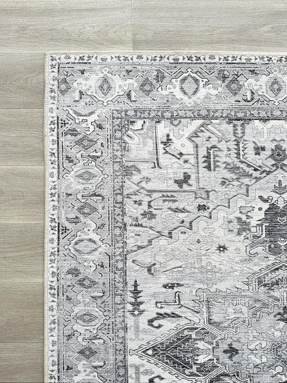 Fame Living Faded Oushak Rug, Turkish Vintage Floral Pastel Large Oversized Area Rugs for Living Room Dining Bedroom Kitchen Bathroom Nursery (848CrNv, 2' x 3')