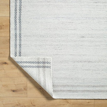 Mark&Day Wool Rugs, 6x9 Janmichael Solid and Border Gray/Ivory Area Rug, Grey Ivory Black Carpet for Living Room, Bedroom or Kitchen (6' x 9')