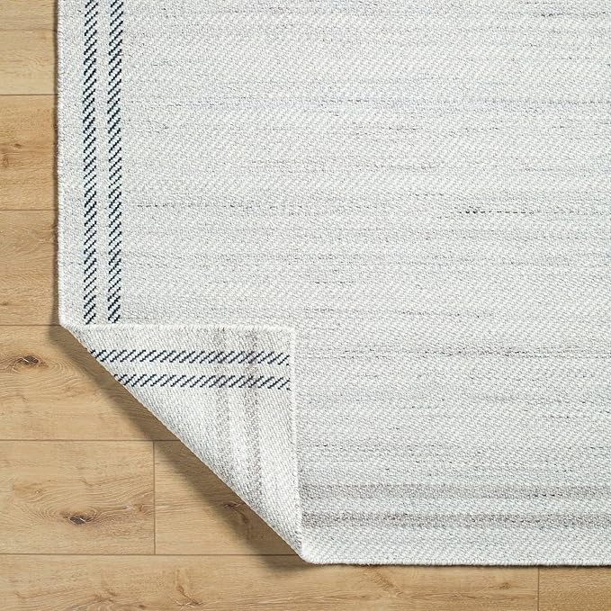 Mark&Day Wool Rugs, 2x3 Janmichael Solid and Border Gray/Ivory Area Rug, Grey Ivory Black Carpet for Living Room, Bedroom or Kitchen (2' x 3')