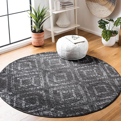 SAFAVIEH Adirondack Collection 6' Round Dark Grey/Grey ADR131F Modern Diamond Distressed Non-Shedding Living Room Dining Bedroom Foyer Area Rug