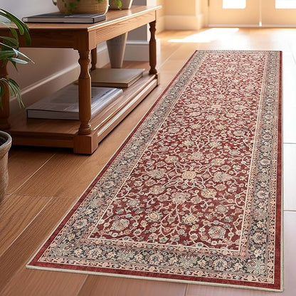 Well Woven Asha Rome Red 2'3" x 7'3" Runner Rug - Oriental Floral Pattern, Easy Clean, Floor-Friendly Backing - for Hallway, Entryway, and Kitchen