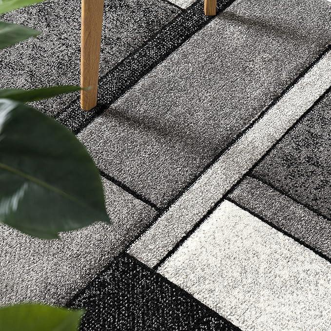 Paco Home Area Rug Modern Geometric Pattern in Grey White, Size: 2' x 3'7"