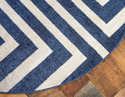 Unique Loom Athens Collection Classic Geometric Modern Border Design Area Rug (6' 0 x 6' 0 Round, Navy Blue/ Beige)