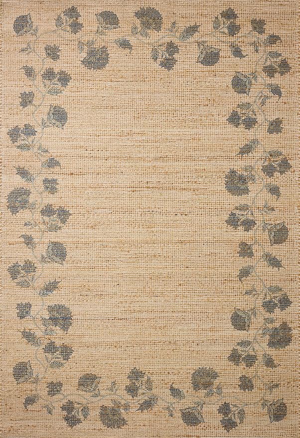 Loloi Chris Loves Julia Rue Collection RUE-05 Natural/Denim 3'-6" x 5'-6" Accent Rug Jute Neutral Floral Living Room Bedroom Rug