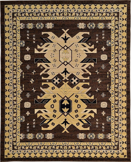 Unique Loom Taftan Collection Border Geometric Tribal Inspired Design Area Rug (8' 0 x 10' 0 Rectangular, Brown/ Tan)