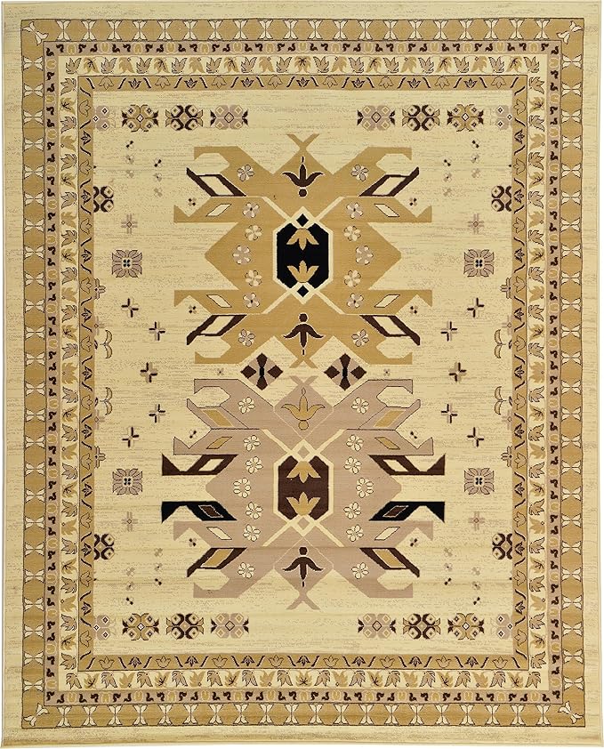 Unique Loom Taftan Collection Border Geometric Tribal Inspired Design Area Rug, 8 ft x 10 ft, Ivory/Tan