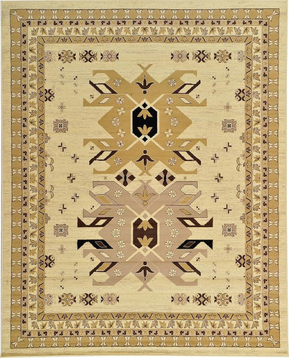 Unique Loom Taftan Collection Border Geometric Tribal Inspired Design Area Rug, 8 ft x 10 ft, Ivory/Tan