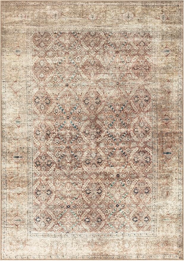 Keen Home Design 8x10 Rug - Machine Washable Area Rug with Non-Slip Backing, Ideal for Living Room, Dining Room, Bedroom - Vintage, Easy Clean, Durable, Low Pile - (8' x 10')