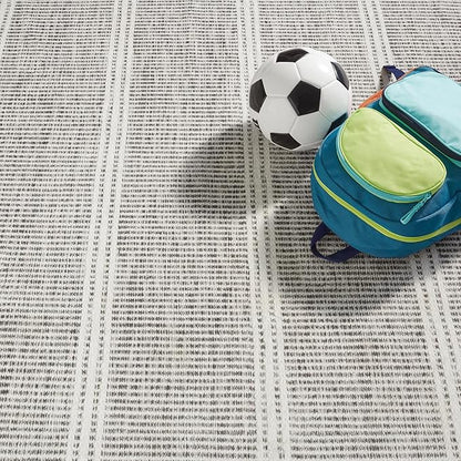 Dash & Albert Malta Blue Machine Washable Rug, 9.5 X 13.5 Feet, Grey Stripe Pattern