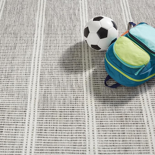 Dash & Albert Malta Blue Machine Washable Rug, 9.5 X 13.5 Feet, Grey Stripe Pattern