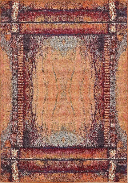 Unique Loom Estrella Collection Rustic, Distressed, Modern, Abstract Area Rug (7' 0 x 10' 0 Rectangular, Orange/Black)