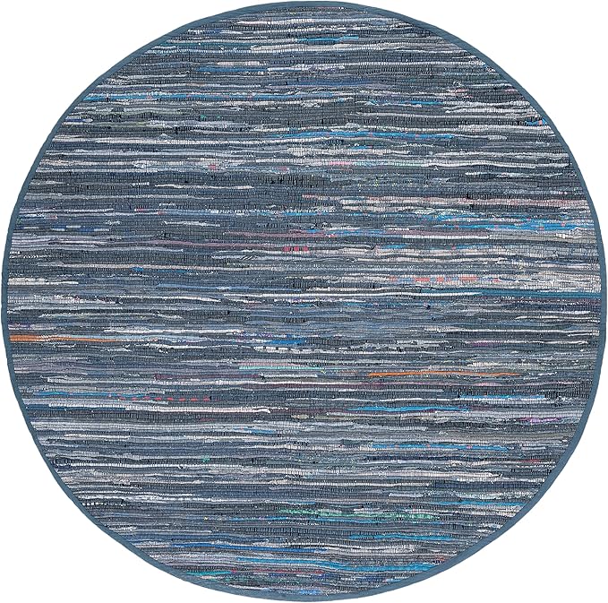SAFAVIEH Rag Rug Collection 6' Round Ink / Multi RAR121C Handmade Boho Stripe Cotton Area Rug