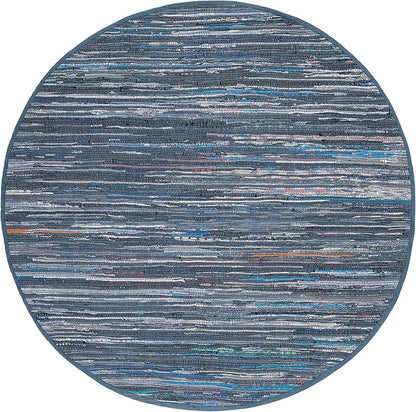SAFAVIEH Rag Rug Collection 6' Round Ink / Multi RAR121C Handmade Boho Stripe Cotton Area Rug