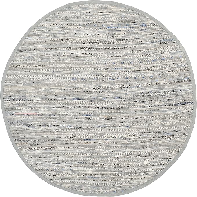 SAFAVIEH Rag Rug Collection Area Rug - 3' Round, Grey, Handmade Boho Stripe Cotton, Ideal for High Traffic Areas in Living Room, Bedroom (RAR121A)