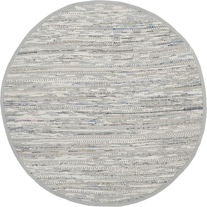 SAFAVIEH Rag Rug Collection 10' Round Grey RAR121A Handmade Boho Stripe Cotton Area Rug